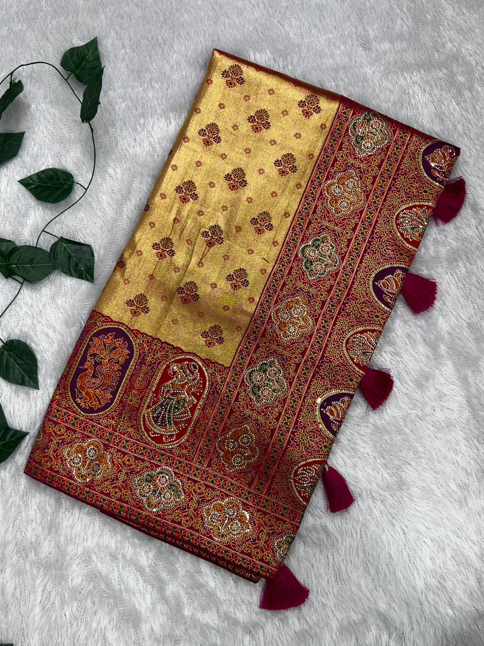 Anula Nexus Deep Pink Position Tissue Saree With Royal Heritage Woven Pallu, Designer Border & Unstitched Blouse Piece-1