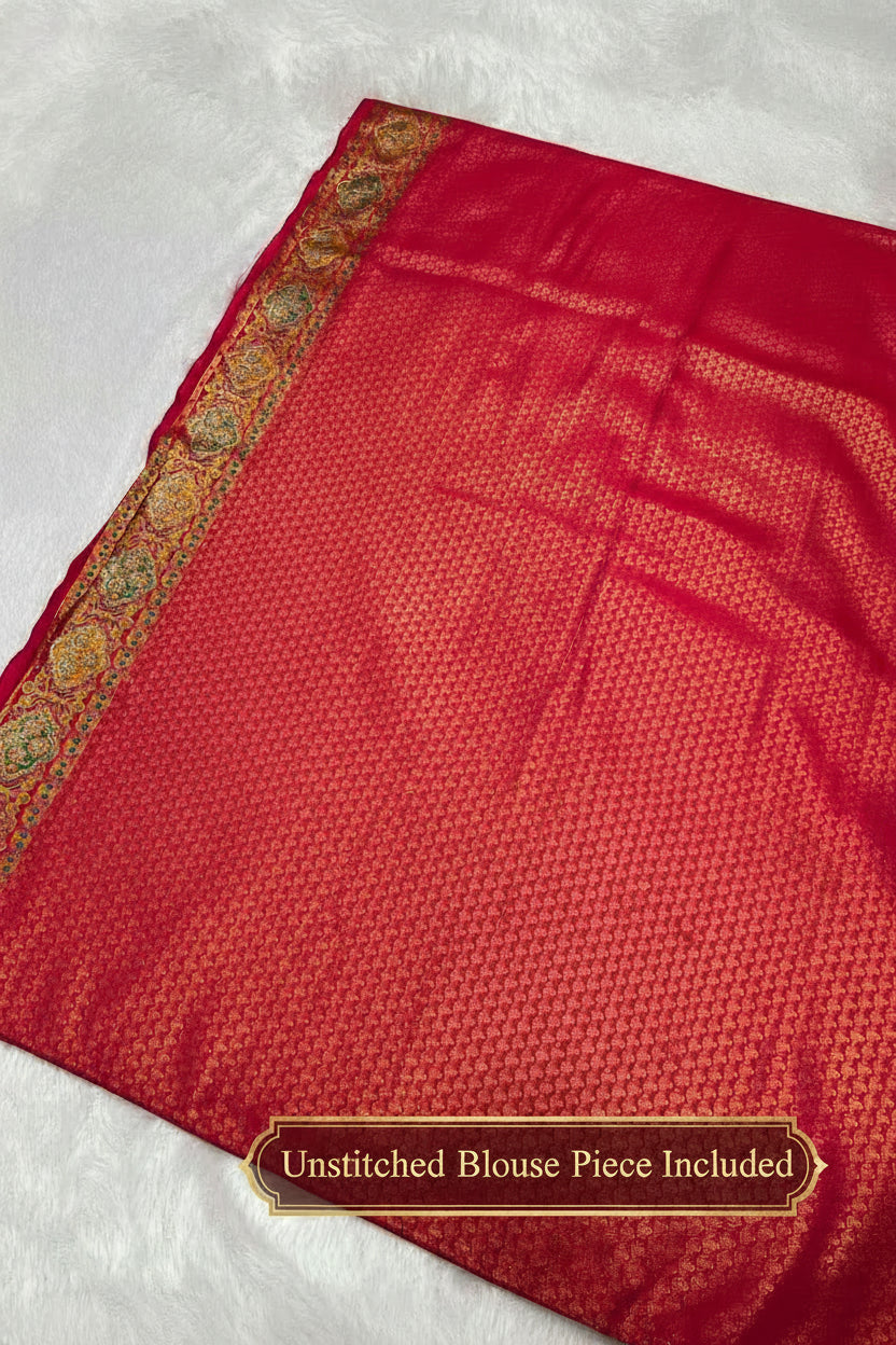 Anula Nexus Deep Pink Position Tissue Saree With Royal Heritage Woven Pallu, Designer Border & Unstitched Blouse Piece-2