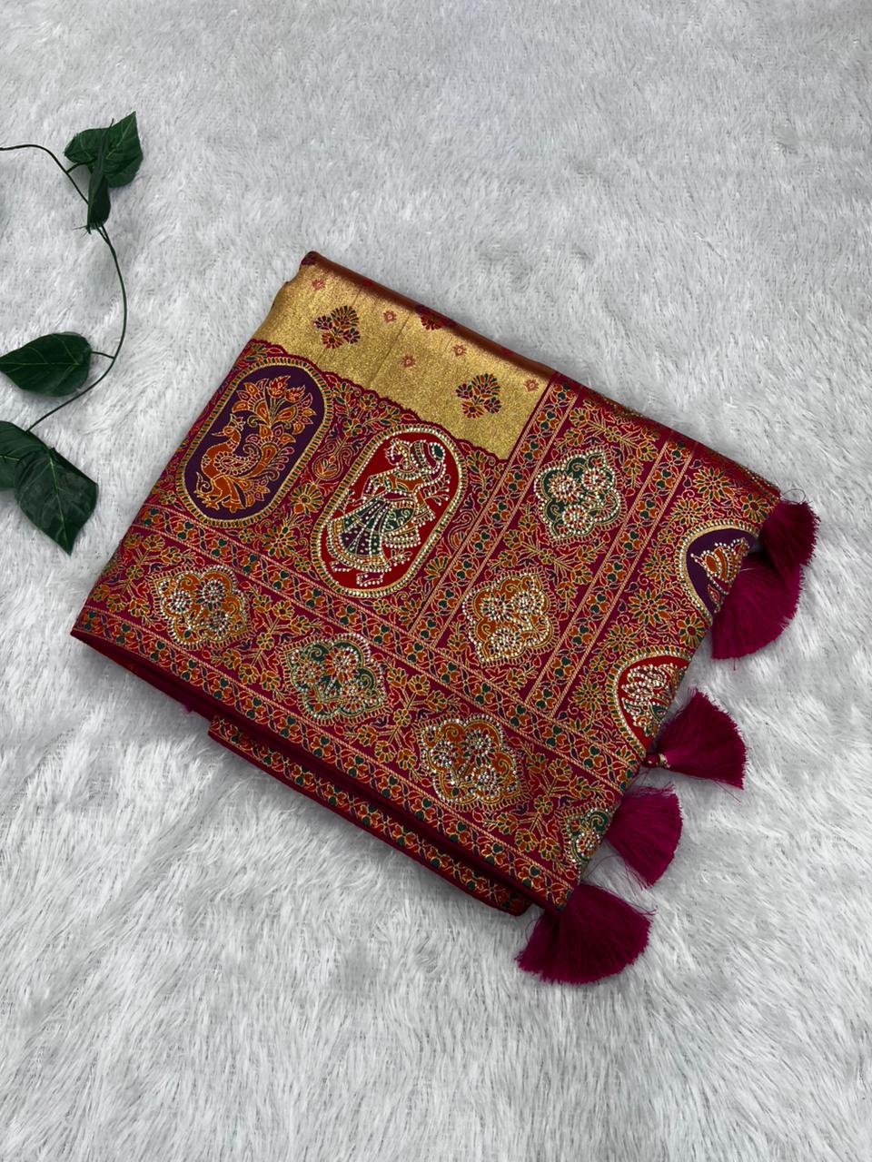 Anula Nexus Deep Pink Position Tissue Saree With Royal Heritage Woven Pallu, Designer Border & Unstitched Blouse Piece-3