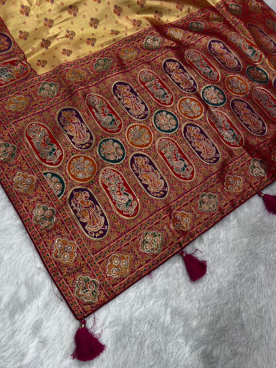 Anula Nexus Deep Pink Position Tissue Saree With Royal Heritage Woven Pallu, Designer Border & Unstitched Blouse Piece-4