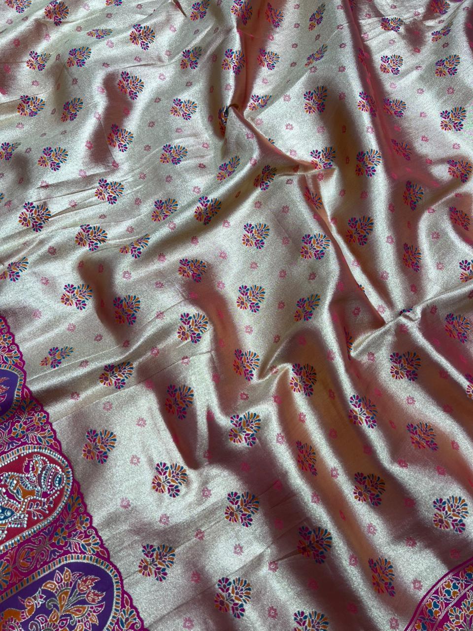 Anula Nexus Deep Pink Position Tissue Saree With Royal Heritage Woven Pallu, Designer Border & Unstitched Blouse Piece-5