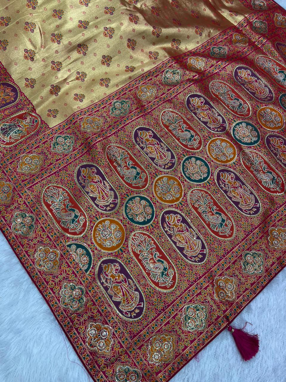 Anula Nexus Deep Pink Position Tissue Saree With Royal Heritage Woven Pallu, Designer Border & Unstitched Blouse Piece-7