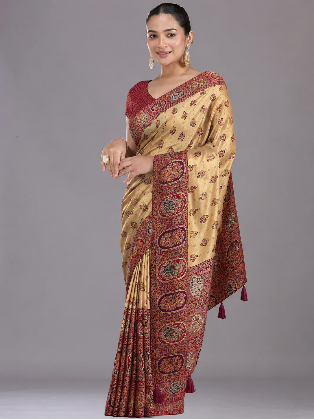 Anula Nexus Deep Pink Position Tissue Saree With Royal Heritage Woven Pallu, Designer Border & Unstitched Blouse Piece