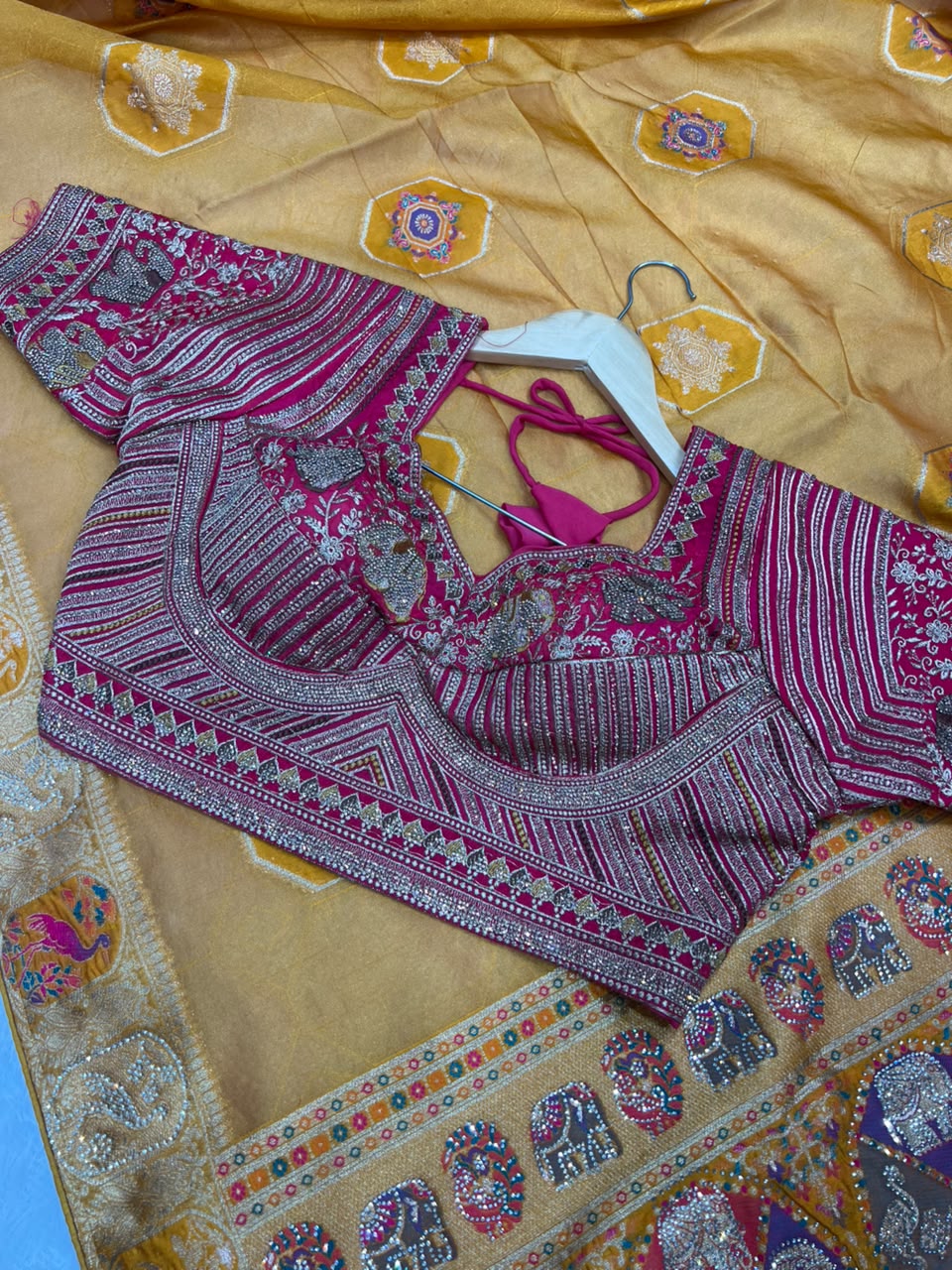 Anula Nexus Heritage Royale Viscose Satin Saree With Heavy Zarkhan Work, Embroidered Stitched Blouse & Unstitched Blouse Piece