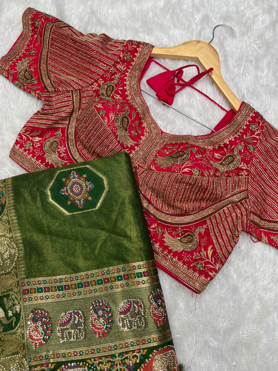 Anula Nexus Heritage Zarkhan Bottle Green Viscose Satin Saree With Heavy Embroidered Stitched Blouse & Unstitched Blouse Piece-1