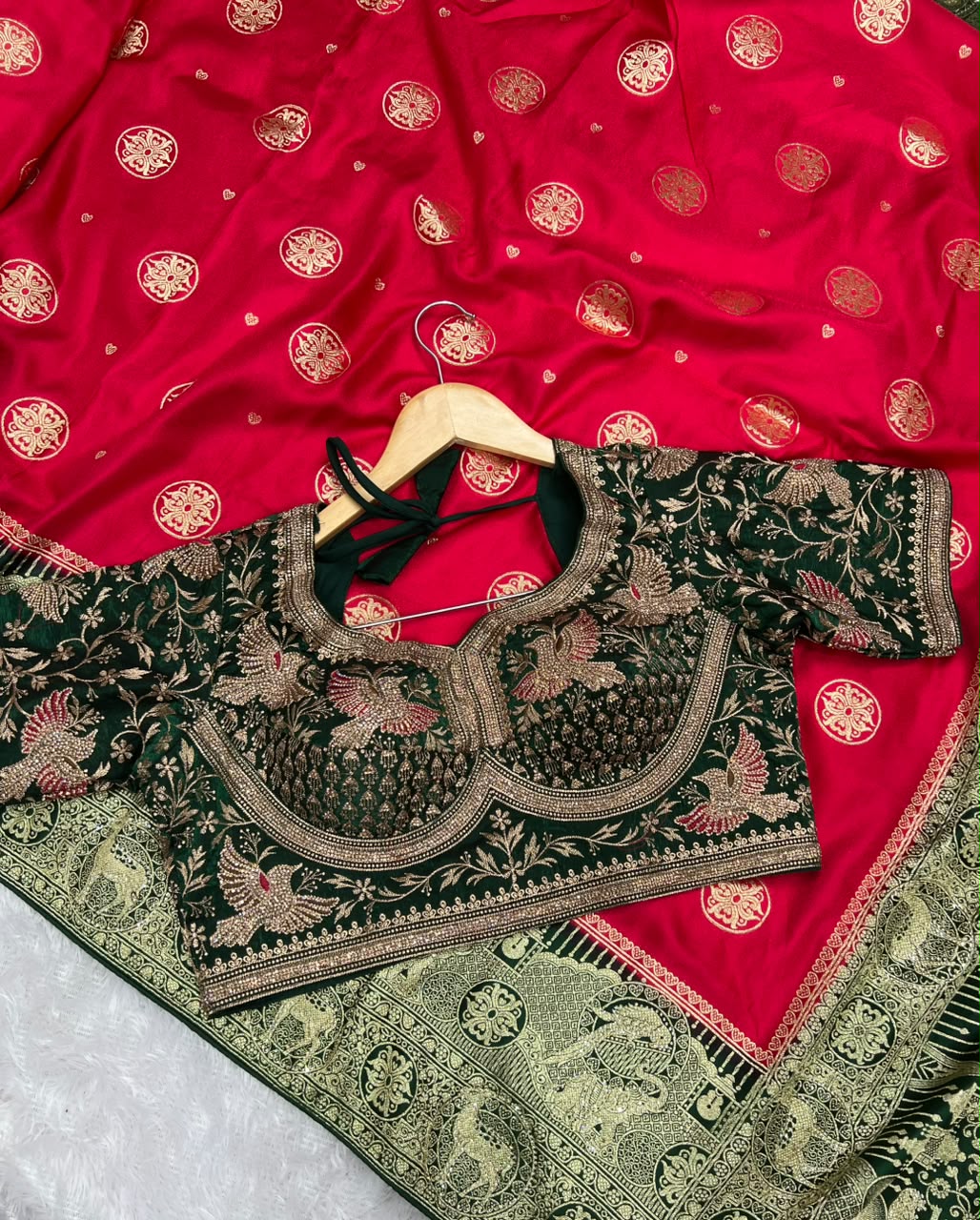 Anula Nexus Heritage Zarkhan Designer Viscose Satin Saree With Embroidered Ready Blouse & Matching Unstitched Blouse Piece-1