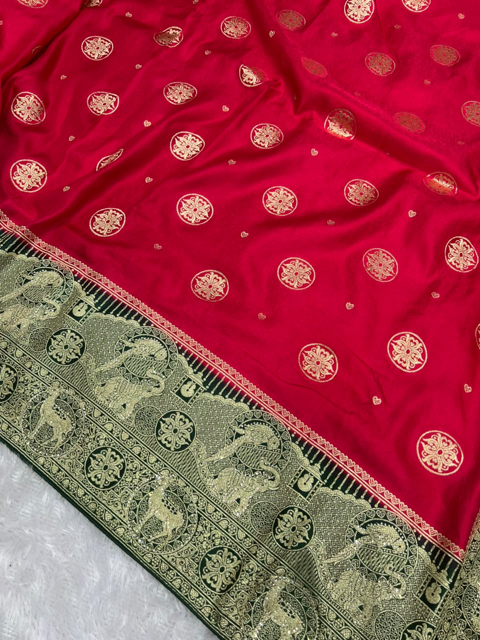 Anula Nexus Heritage Zarkhan Designer Viscose Satin Saree With Embroidered Ready Blouse & Matching Unstitched Blouse Piece-14