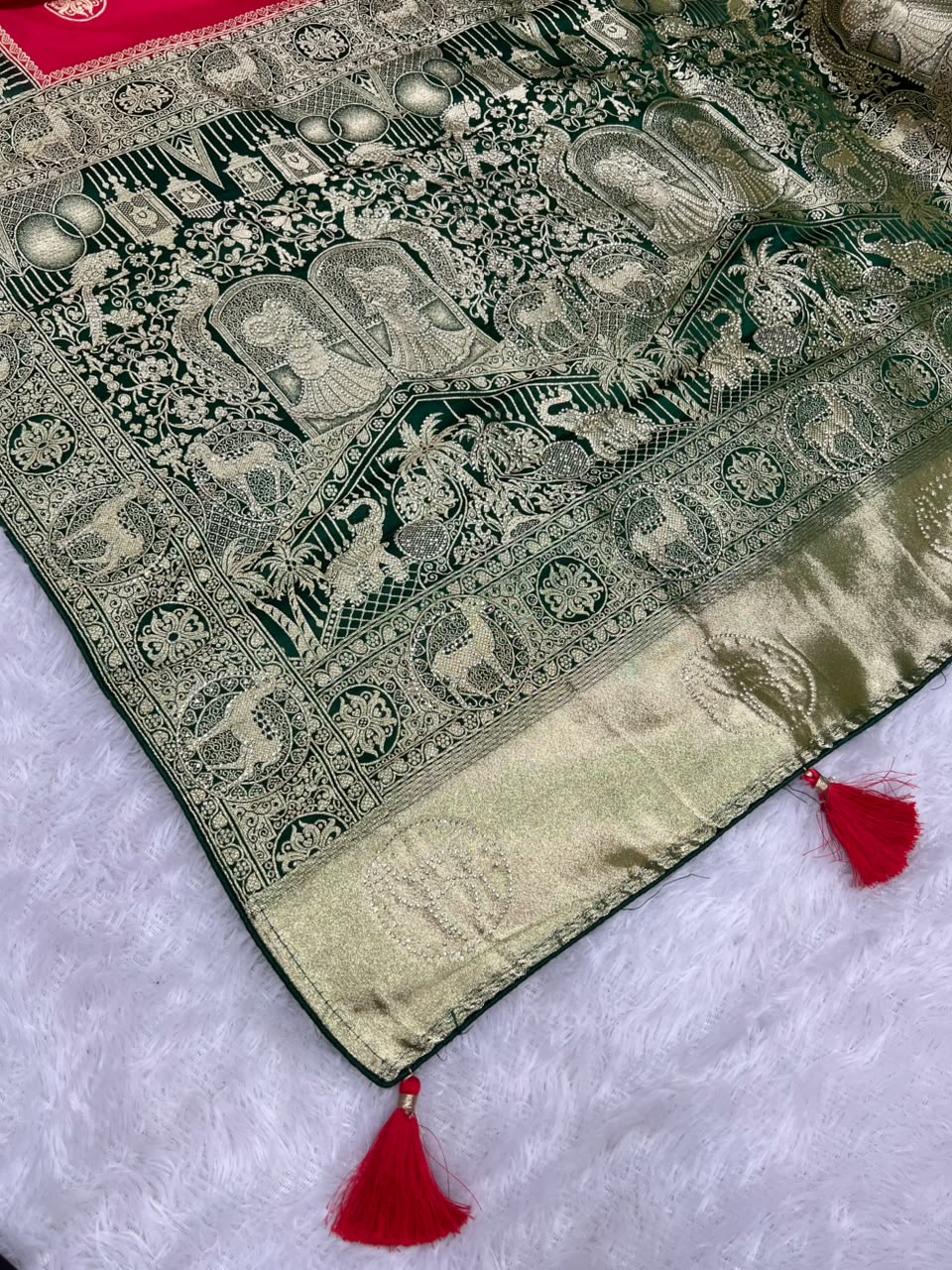 Anula Nexus Heritage Zarkhan Designer Viscose Satin Saree With Embroidered Ready Blouse & Matching Unstitched Blouse Piece-6