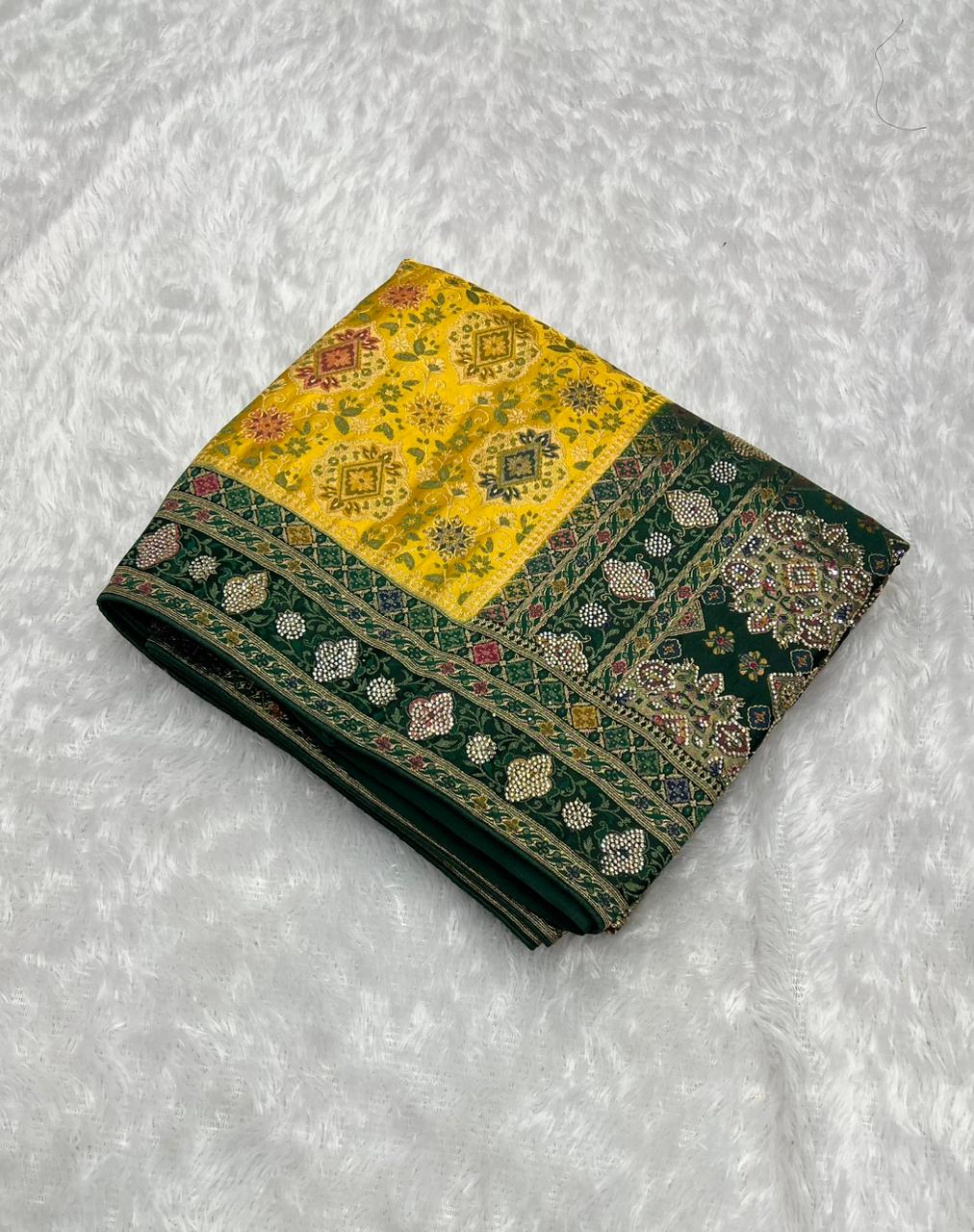 Anula Nexus Kashmiri Satin Designer Saree With Rich Woven Pallu & Unstitched Blouse | Traditional Party Wear Saree-3