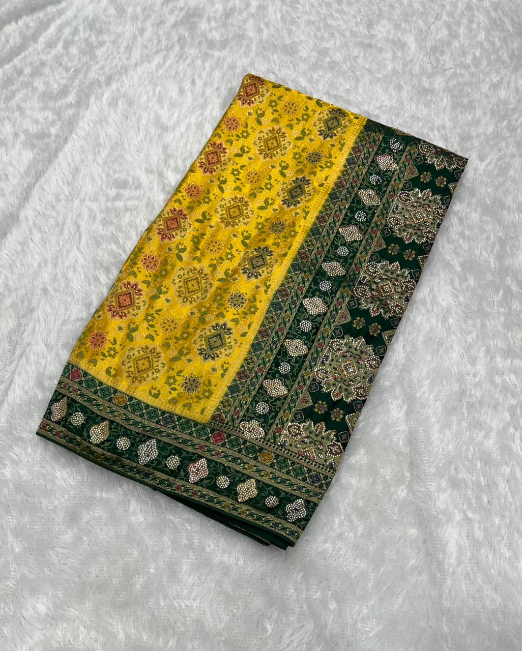 Anula Nexus Kashmiri Satin Designer Saree With Rich Woven Pallu & Unstitched Blouse | Traditional Party Wear Saree
