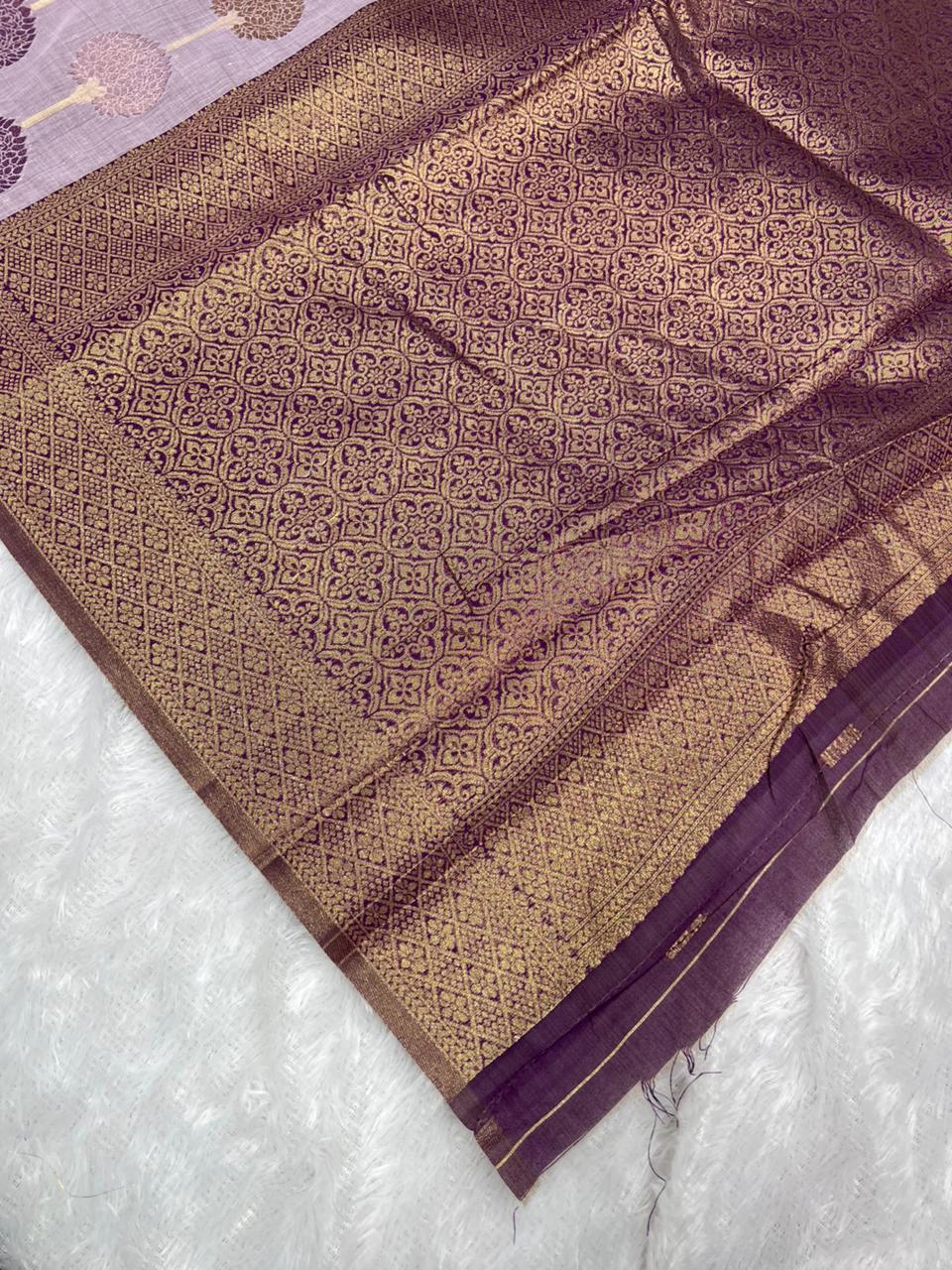 Anula Nexus Lavender Purple Cotton Saree With Tree Inspired Woven Design, Rich Gold Zari Border & Unstitched Blouse Piece-3