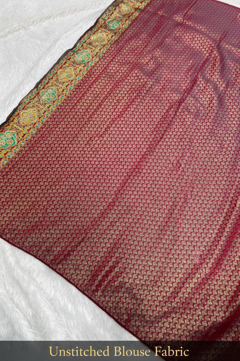 Anula Nexus Mint Gold Position Tissue Saree With Royal Heritage Motifs, Designer Border, Tassel Pallu & Unstitched Blouse-2