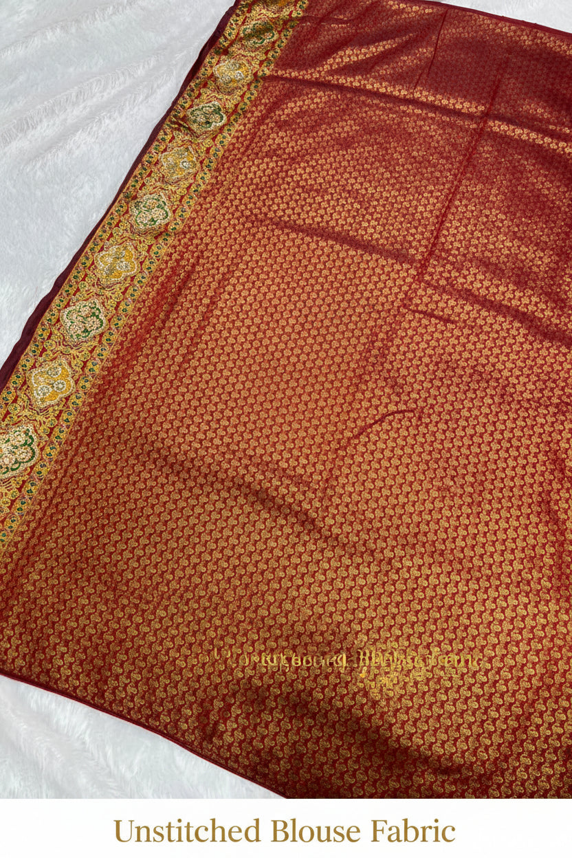 Anula Nexus Olive Gold Position Tissue Saree With Royal Heritage Motifs, Designer Border, Tassel Pallu & Unstitched Blouse-2