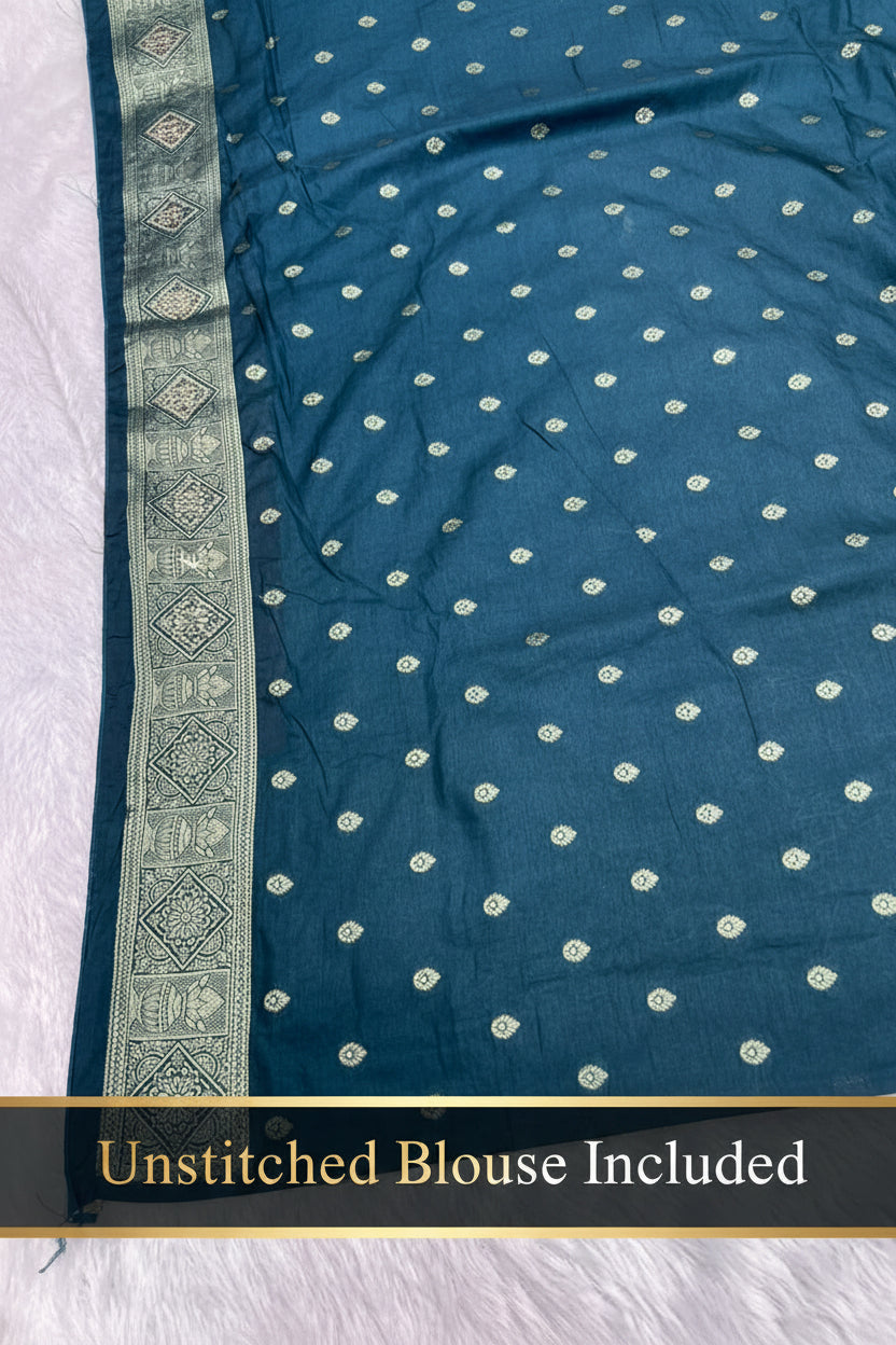 Anula Nexus Premium Dola Silk Saree For Women | Peacock Blue & Navy Blue Designer Saree With Swarovski & Zarkhan Work | Traditional Elephant Border | Unstitched Blouse Piece-1