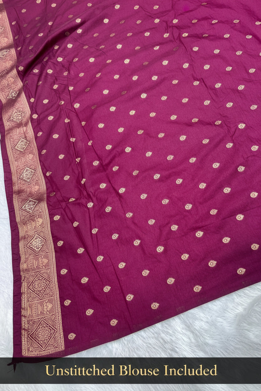 Anula Nexus Premium Dola Silk Saree For Women | Wine & Coffee Brown Designer Saree With Swarovski & Zarkhan Work | Traditional Elephant Border | Unstitched Blouse Piece-1