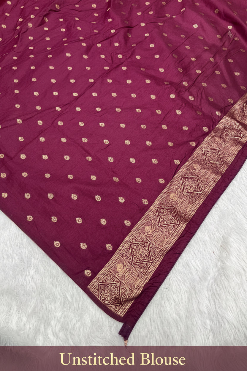 Anula Nexus Premium Dola Silk Saree For Women | Wine & Maroon Designer Saree With Swarovski & Zarkhan Work | Traditional Elephant Border | Unstitched Blouse Piece-1
