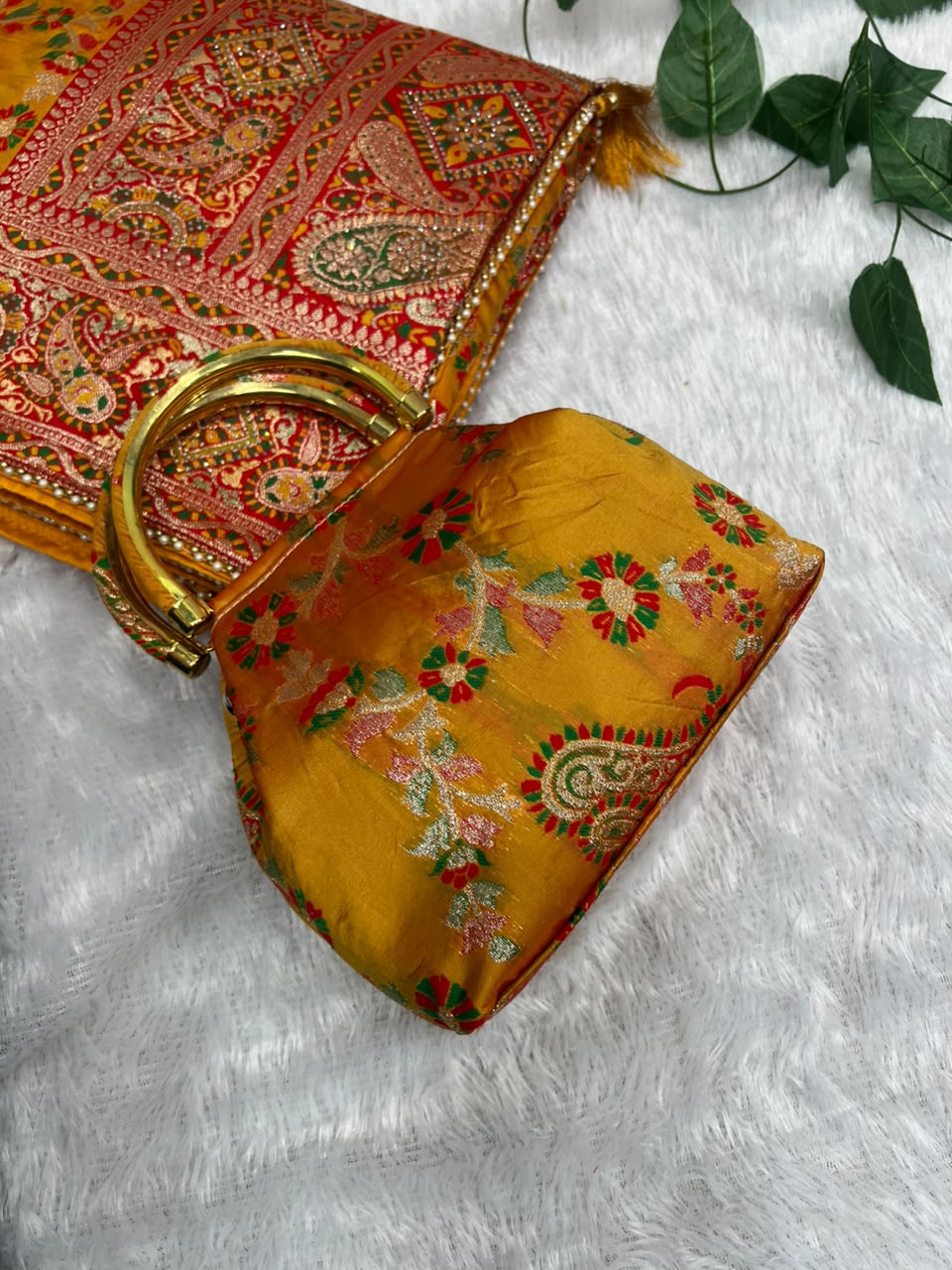 Anula Nexus Premium Kashmiri Dola Silk Saree with Heavy Swarovski Work, Crystal Border & Designer Tassels, Matching Potli Bag & Unstitched Blouse Piece Included-6