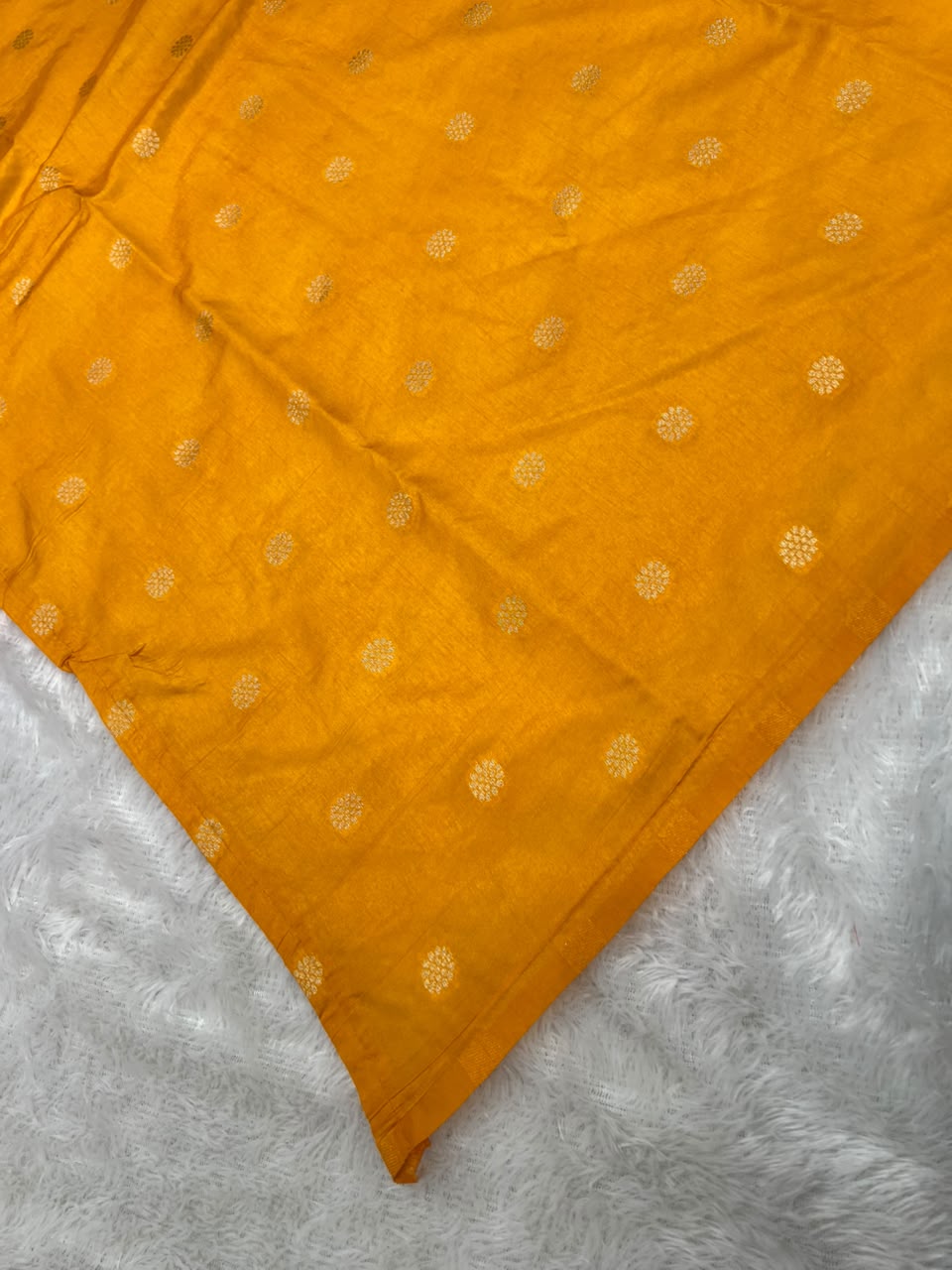 Anula Nexus Premium Linen Zarkhan Handwork Saree With Fully Stitched Designer Blouse – Mustard Orange-8