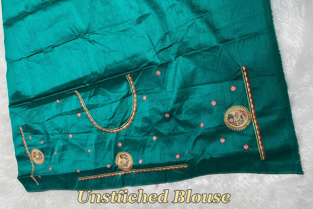 Anula Nexus Premium Satin Saree For Women | Rani Pink & Emerald Green Heavy Embroidery Designer Saree With Swarovski, Zarkhan & Sequins Work | Unstitched Blouse Piece-1