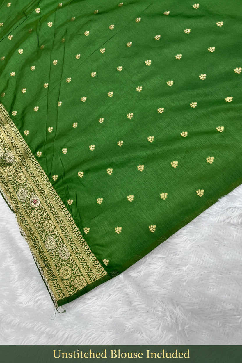 Anula Nexus Premium Viscose Bandhani Saree For Women | Bottle Green Designer Saree With Heavy Zarkhan Work & Tassels | Wedding & Festive Wear | Unstitched Blouse Piece-1