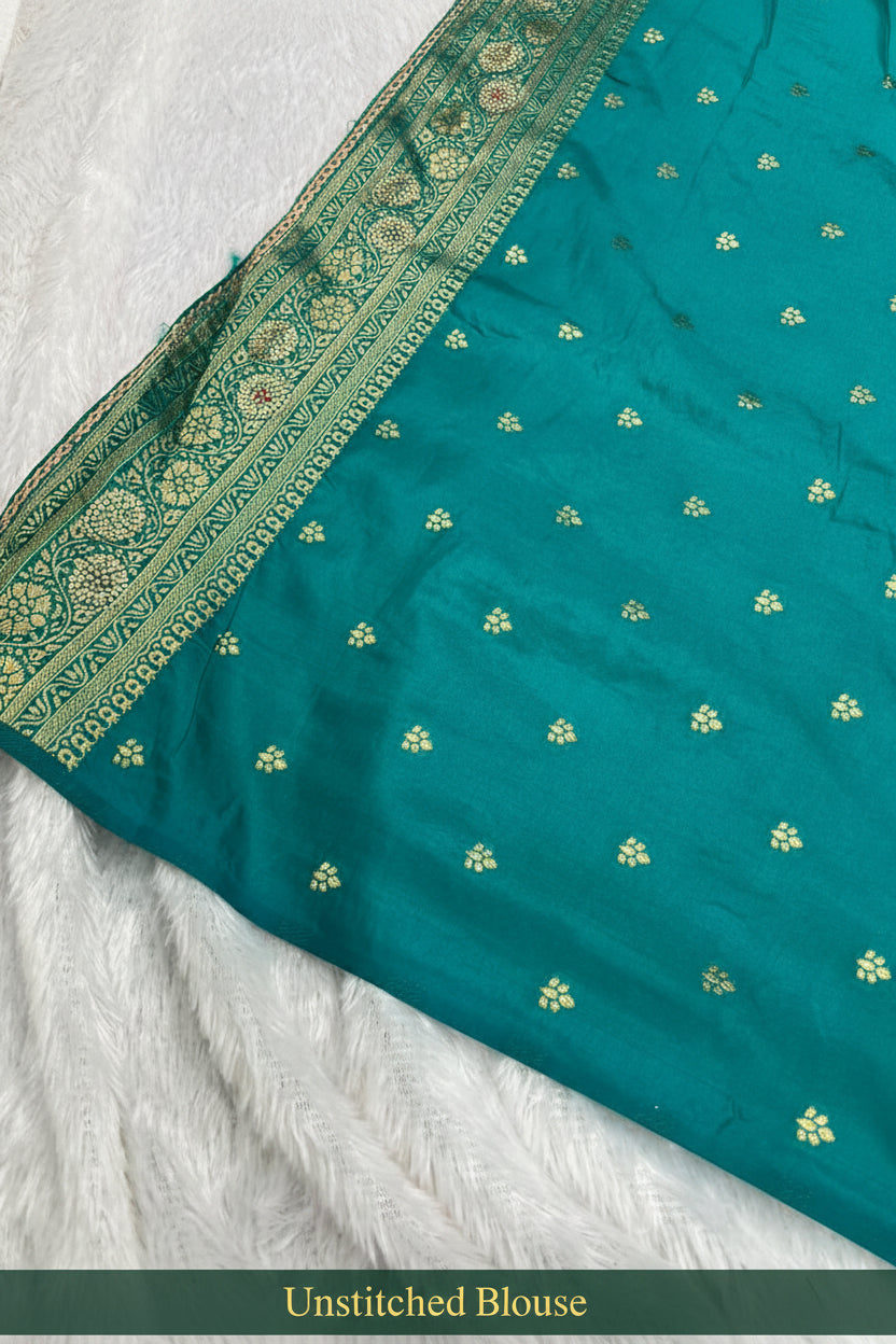 Anula Nexus Premium Viscose Bandhani Saree For Women | Peacock Green Designer Saree With Heavy Zarkhan Work & Tassels | Wedding & Festive Wear | Unstitched Blouse Piece-1