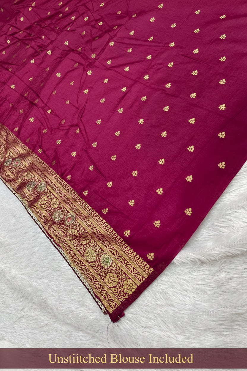 Anula Nexus Premium Viscose Bandhani Saree For Women | Wine Maroon Designer Saree With Heavy Zarkhan Work & Tassels | Wedding & Festive Wear | Unstitched Blouse Piece-1