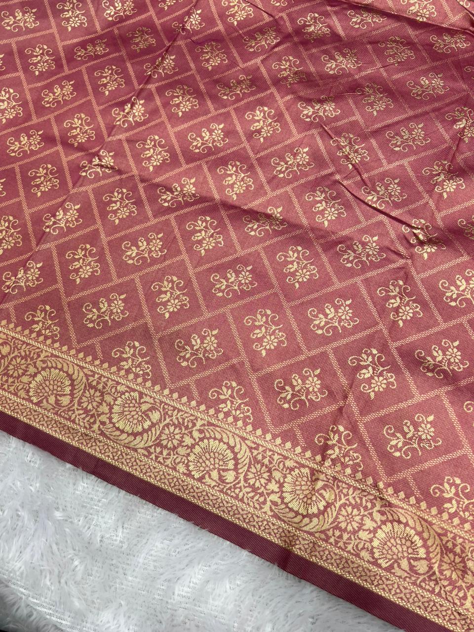 Anula Nexus Rose Pink Cotton Saree With Floral Butta Weaving, Rich Zari Pallu & Matching Unstitched Blouse Piece-5