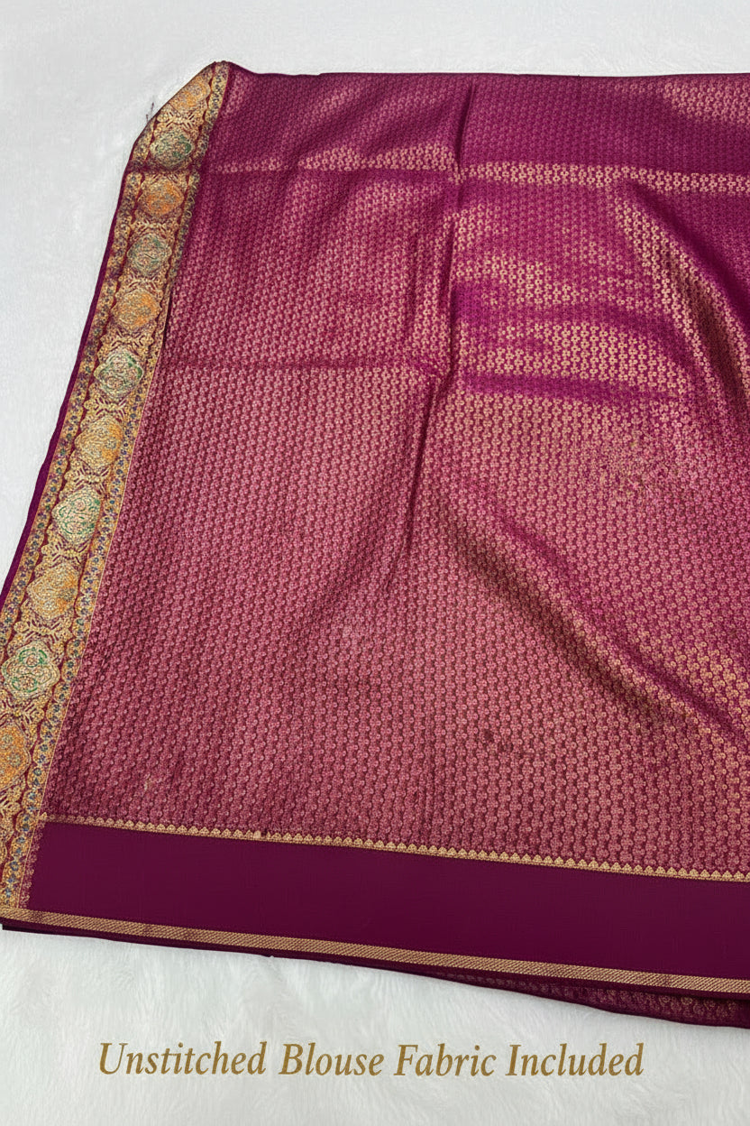 Anula Nexus Royal Wine Gold Position Tissue Saree With Heritage Motifs, Designer Woven Border, Tassel Pallu & Unstitched Blouse Piece-2