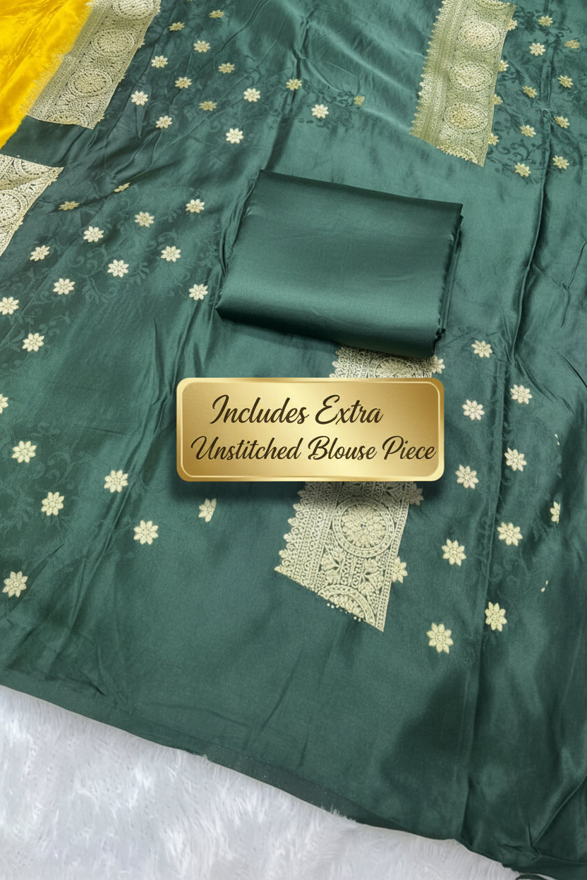 Royal Zarkhan Viscose Saree With Embroidered Stitched Blouse - Anula Nexus