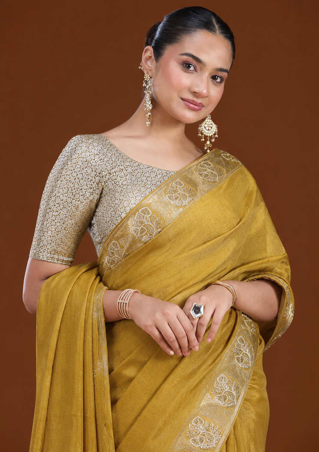 Mustard Yellow Premium Linen Saree With Heavy Handwork, Designer Woven Border & Tassel Detailing, Matching Unstitched Blouse Piece Included