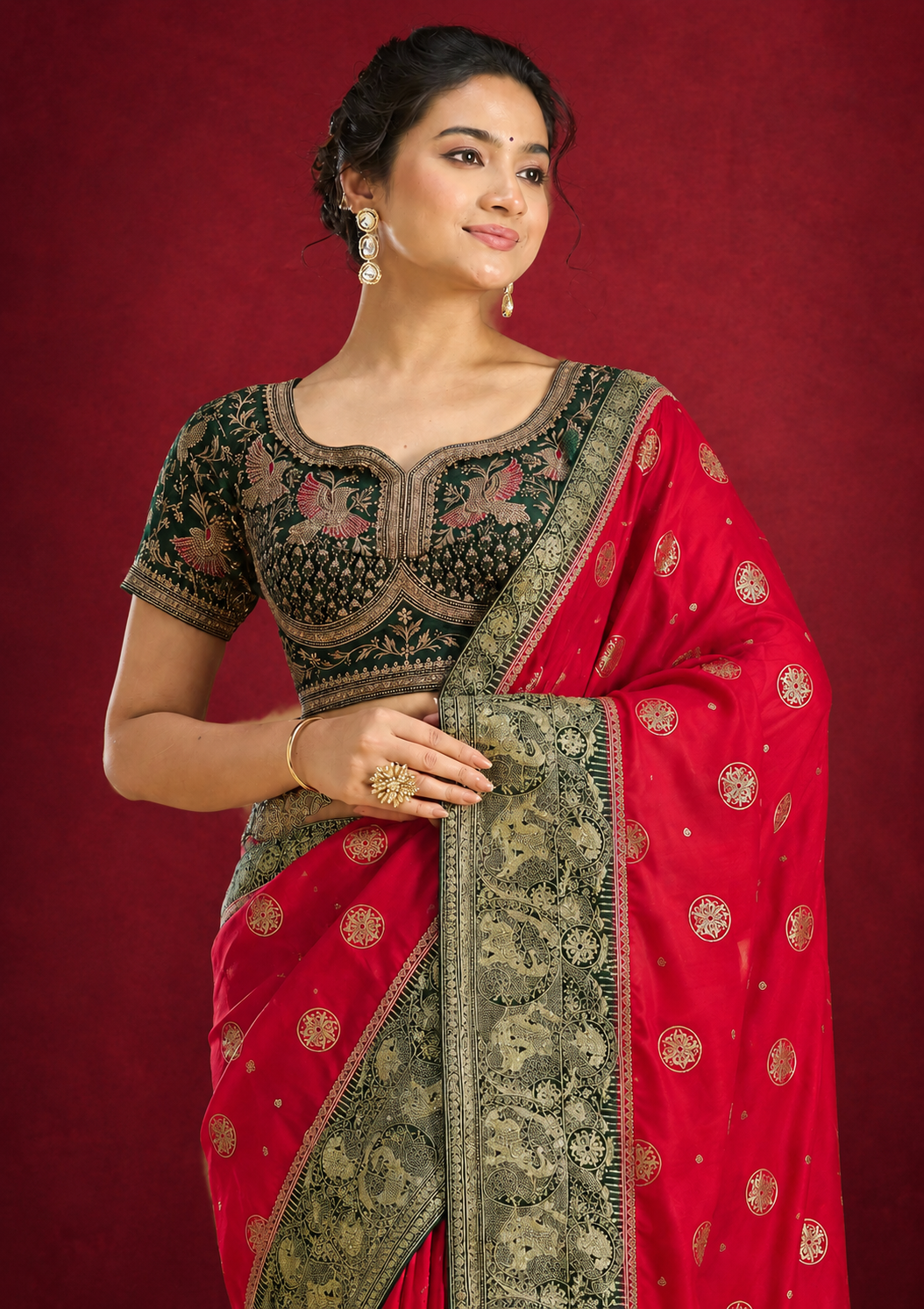 Heritage Zarkhan Designer Viscose Satin Saree With Embroidered Ready Blouse & Matching Unstitched Blouse Piece